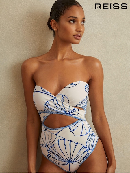 Reiss Natural Print Veronica Printed Wrap Front Swimsuit (E07151) | €58