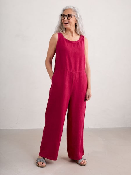 Seasalt Cornwall Red Petite Salt Air Linen Jumpsuit (E07170) | €63