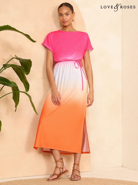Ombre cu centuri - Rochie midi tip tricou Jerseu Love & Roses (E07174) | 175 LEI