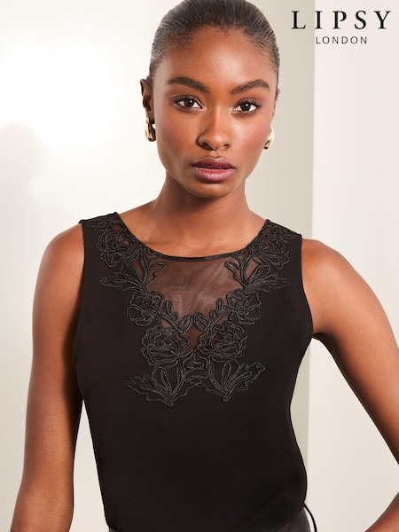 Lipsy Black Lace Detail V Neck Jersey Vest (E07269) | € 24