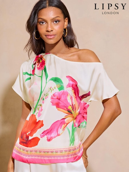 Lipsy Printed Satin Slash Neck T-Shirt (E07275) | €17