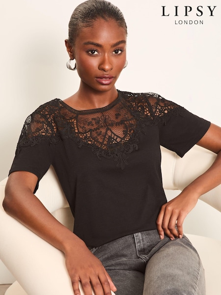 Lipsy T-Shirt With Lace Yoke Detail (E07278) | 141 LEI