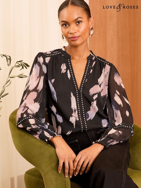 Love & Roses V Neck Hardware Blouse (E07339) | 163 LEI