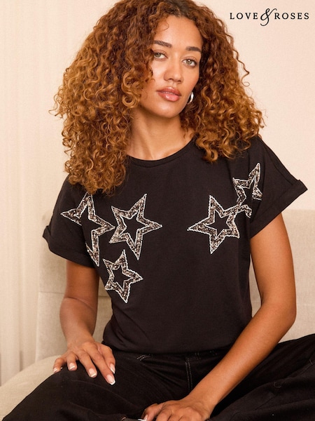 Love & Roses Roll Sleeve T-Shirt (E07355) | €26