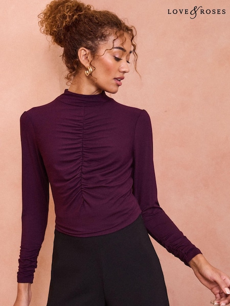 Love & Roses Ruched Front Long Sleeve Jersey T-Shirt (E07356) | €10