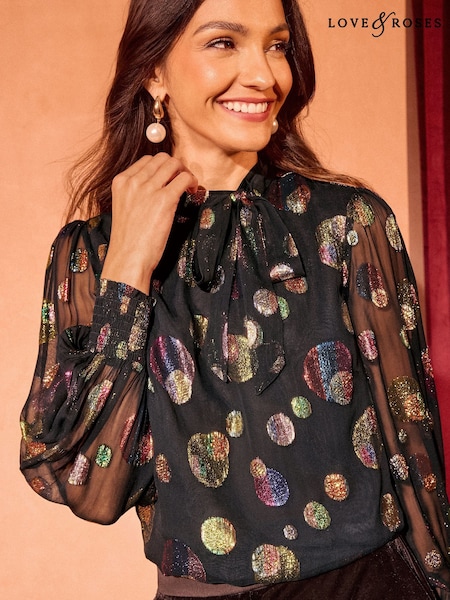 Love & Roses Pintuck Pussybow Blouse (E07362) | 143 LEI