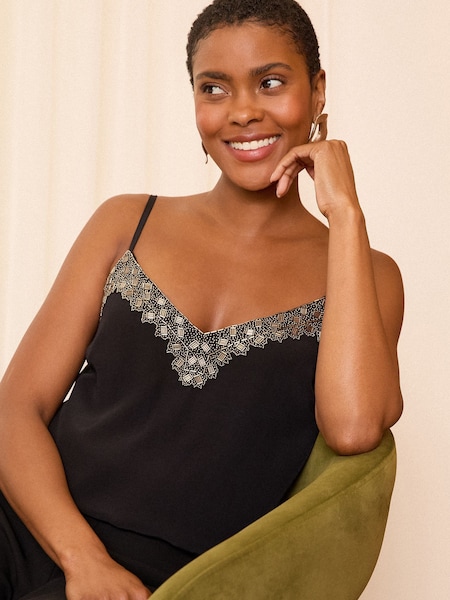 Love & Roses Black Embellished Detail Cami Top (E07396) | € 29