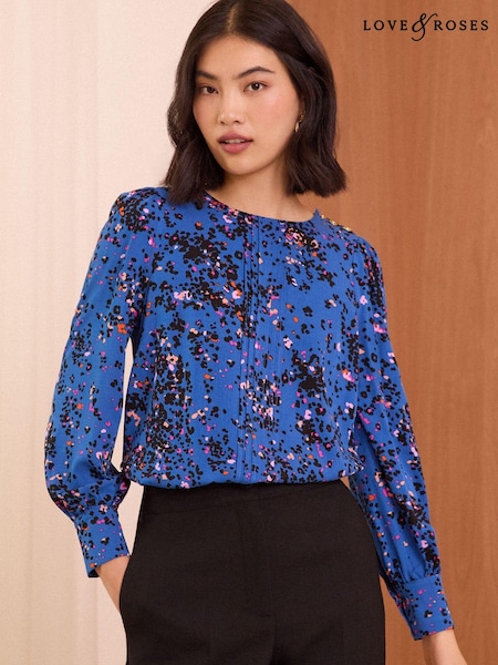 Love & Roses Animal Pintuck Button Detail Long Sleeve Blouse (E07405) | 133 LEI