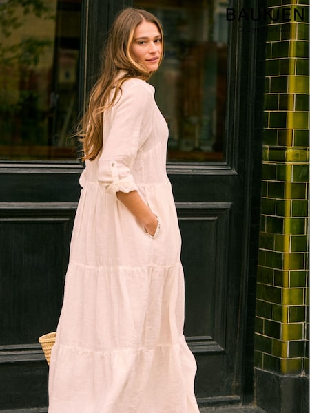 Baukjen Brenda 100% Linen White Dress (E07455) | €121
