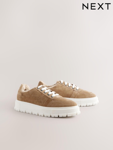 Tan Brown Forever Comfort® Borg Lined Chunky Lace-Up Trainers (E07490) | €41