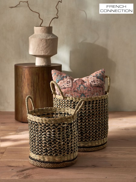 French Connection Set of 2 Black & Natural Seagrass Storage Baskets (E07547) | €76