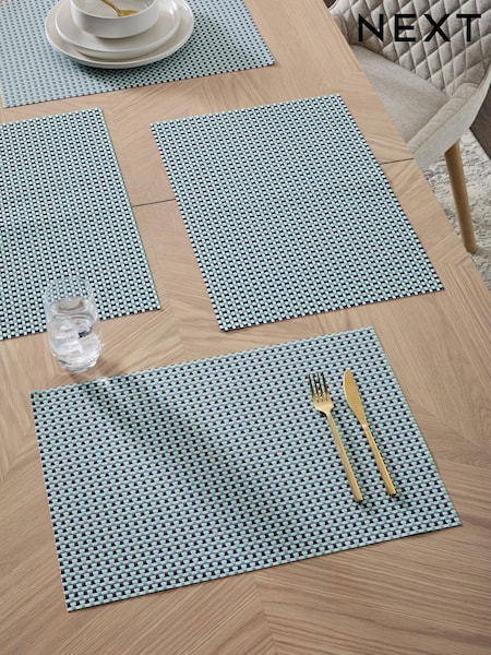 Set of 4 Teal Blue Wipe Clean Weave Placemats (E07578) | $16