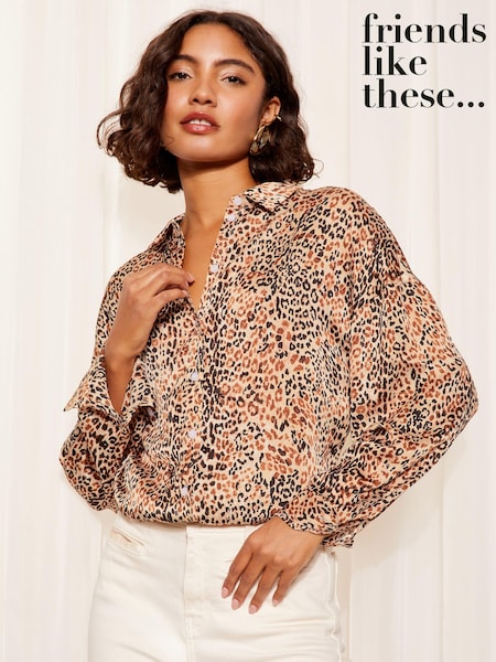 Friends Like These Brown Satin Button Through Shirt (E07580) | kr500