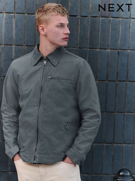 Blue Canvas Worker Jacket with Corduroy Collar (E07606) | €69