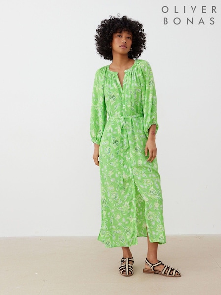 Oliver Bonas Green Paisley Floral Midi Dress (E07630) | €46