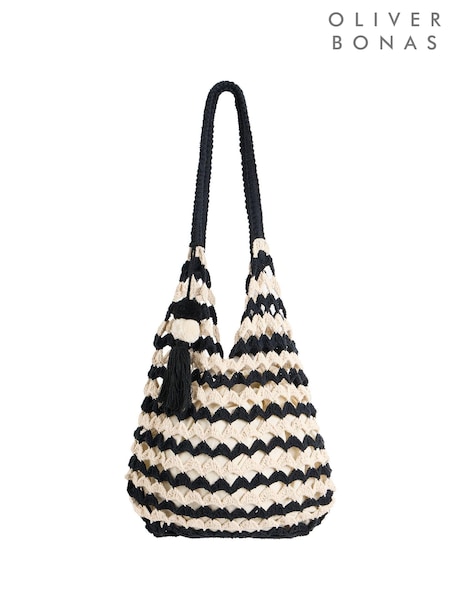 Oliver Bonas Black Crochet Scallop Tote Bag (E07664) | €50