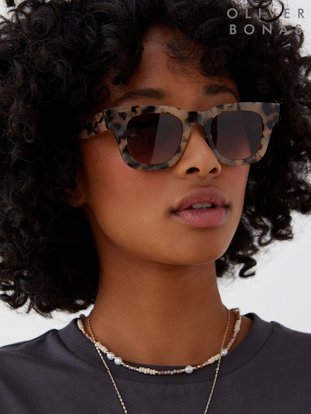 Oliver Bonas Green Faux Tortoiseshell Aqua Square Acetate Sunglasses (E07670) | €29