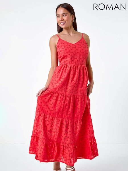 Roman Pink Tie Detail 100% Cotton Broderie Dress (E07751) | €34