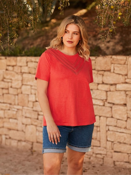 Live Unlimited Orange Curve Jersey Broderie V-Neck Top (E07809) | €24