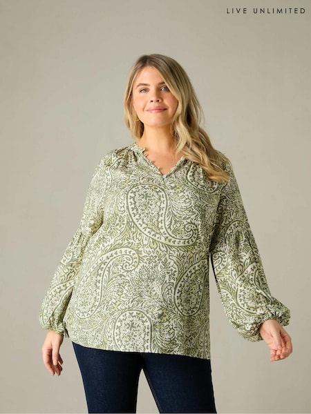 Live Unlimited Green Curve Paisley Nehru Collar Blouse (E07813) | €35