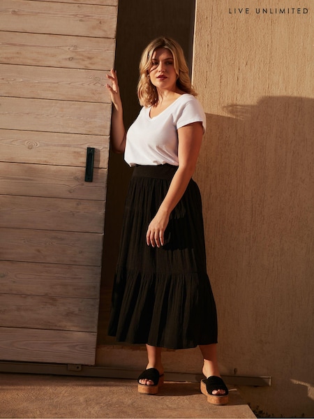 Live Unlimited Black Curve Crinkle Tiered Skirt (E07815) | €31