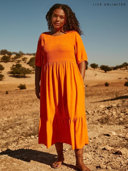 Live Unlimited Orange Curve Smock Midi Dress (E07817) | €39