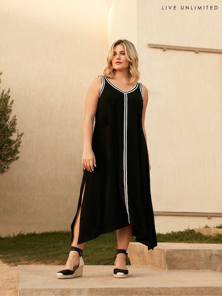 Live Unlimited Black Curve Knit Trim Hanky Hem Dress (E07819) | €42