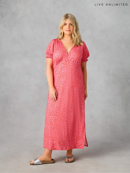 Live Unlimited Pink Curve Floral Jersey Shirred Cuff Maxi Dress (E07821) | €22.50