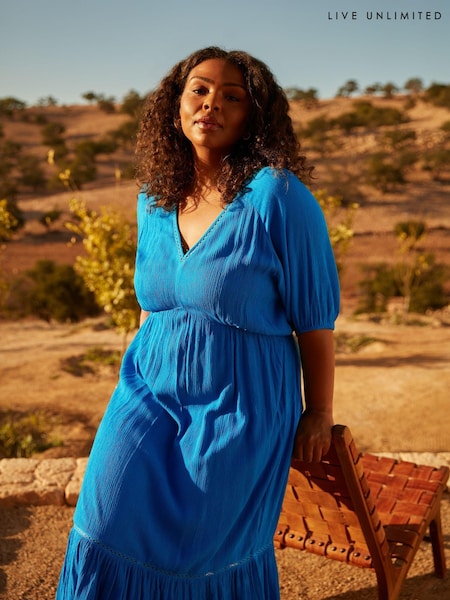 Live Unlimited Blue Curve V-Neck Tiered Midi Dress (E07822) | €31
