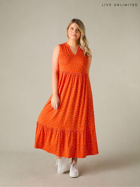 Live Unlimited Red Petite Spot Print Jersey Sleeveless Midi Dress (E07842) | €27