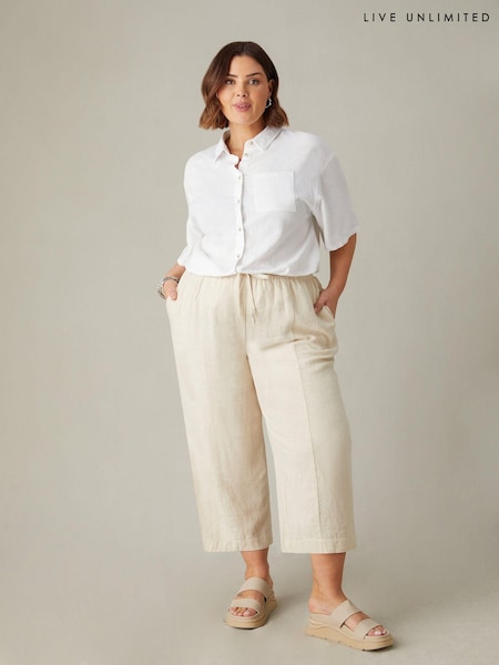 Live Unlimited Curve Linen Mix Wide Leg Seamed Cropped Trousers (E07845) | 211 LEI