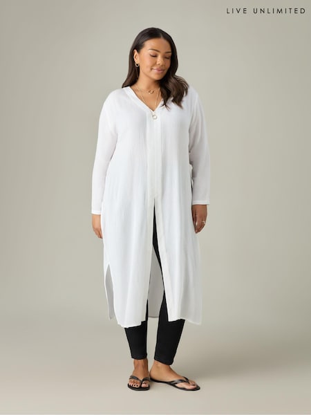 Live Unlimited White Curve Crinkle Split Front Longline Tunic (E07849) | €37