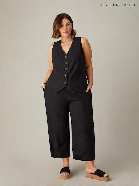 Live Unlimited Curve Linen Mix Wide Leg Seamed Cropped Trousers (E07850) | 211 LEI