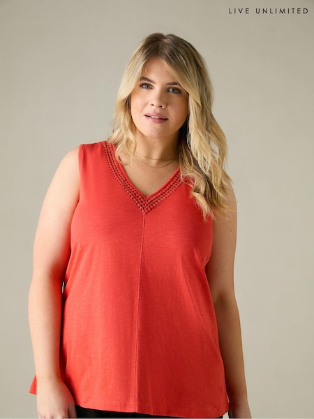 Live Unlimited Orange Curve Jersey Broderie V-Neck Vest (E07856) | €18.50