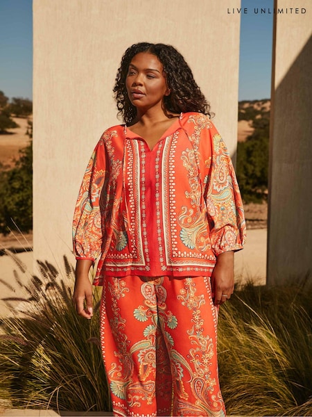Live Unlimited Red Curve Scarf Print Cropped Trousers (E07859) | €42