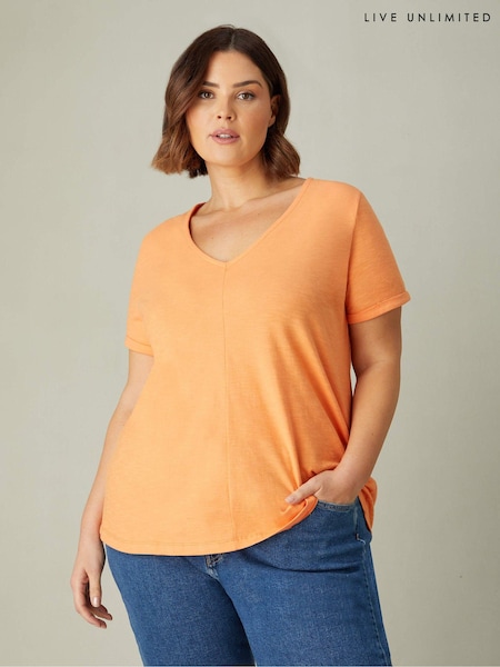 Live Unlimited Orange Curve Cotton Slub V-Neck T-Shirt (E07860) | €11