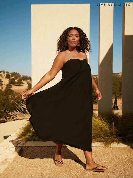 Live Unlimited Black Curve Linen Mix Bandeau Midaxi Dress (E07872) | €52