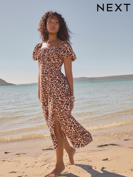 Animal Puff Sleeve Midi Dress (E07876) | €69.50