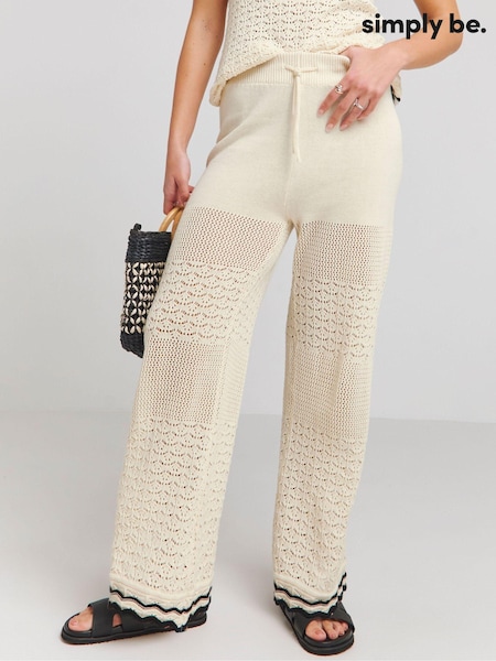 Simply Be Cream 100% Cotton Crochet Trousers (E07898) | €15.50