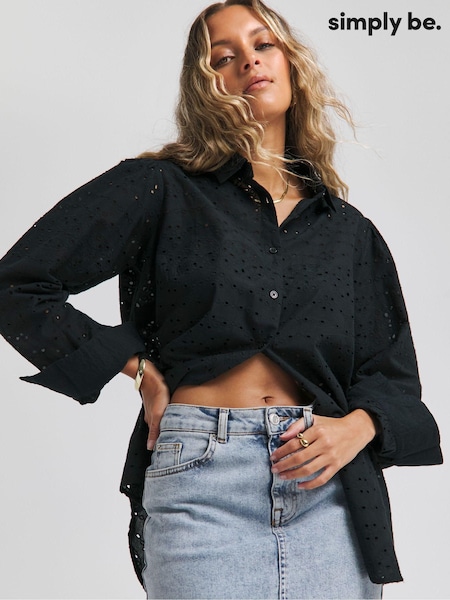Negru - Simply Be 100% Cotton Broderie Cămăși (E07906) | 268 LEI