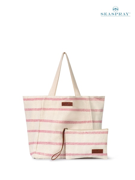 Seaspray Pink Stripe Beach 100% Cotton Bag And Purse Set (E08045) | €66