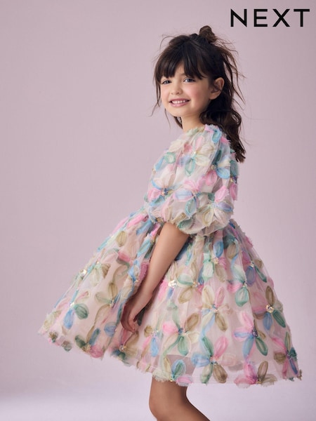 وردي - Embellished Puff Sleeve Dress (3-16yrs) (E08089) | ‏239 ر.س.‏ - ‏274 ر.س.‏
