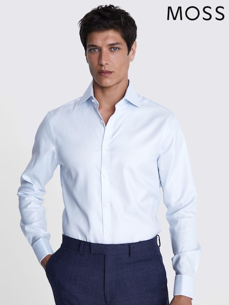 MOSS Blue Slim Twill 100% Cotton Shirt (E08116) | €71