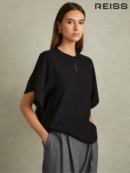 Schwarz - Reiss Tania Top mit drapierten Ärmeln (E08137) | 150 €
