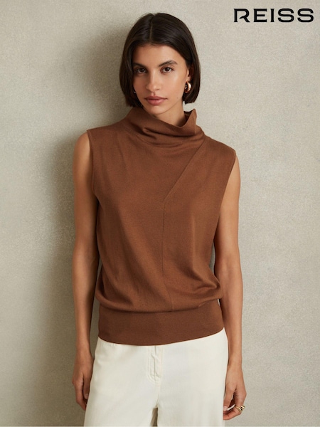 Reiss Toffee Harper Wool Slouched Sleeveless Top (E08138) | €95