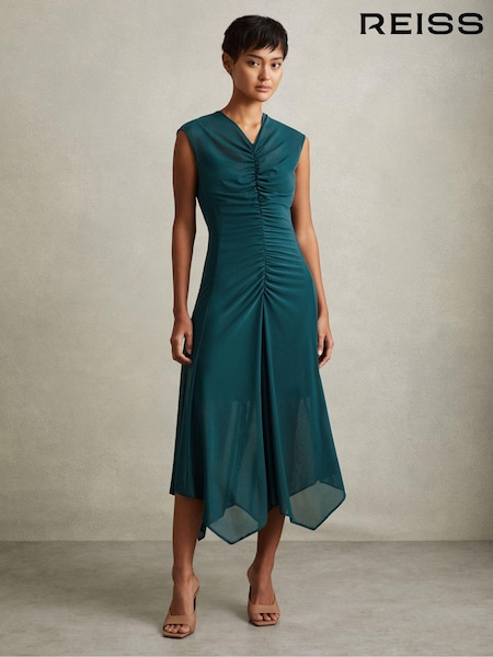 Reiss Lyra Mesh Ruched Midi Dress (E08139) | €225