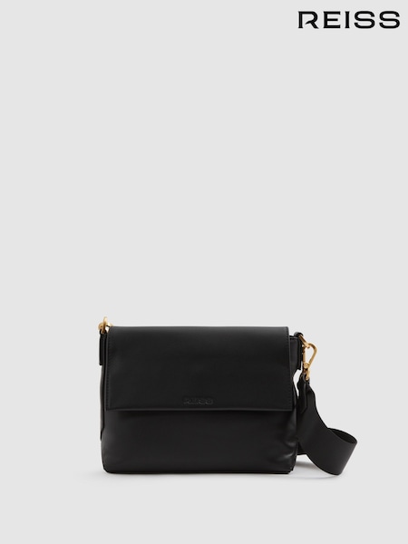 Reiss Black Selena Leather Flap Crossbody Bag (E08149) | kr2 967