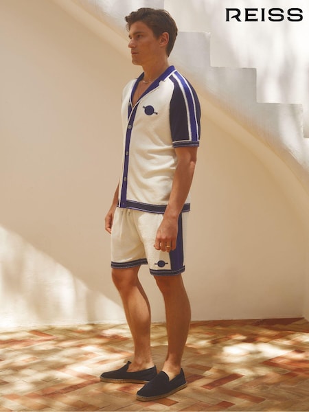 Reiss White/Bright Blue Pergola Reiss | Ché Towelling Drawstring Shorts (E08150) | AED778