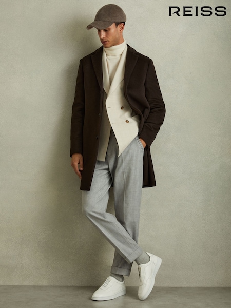 Коричнево-шоколадный - Reiss Gable Wool Blend Single Breasted Epsom Overcoat (E08152) | €499