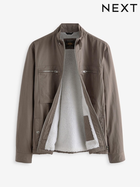 Dark Stone Cotton Rich Borg Lined Shacket (E08163) | €14